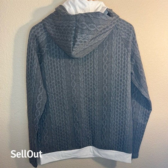 ANDTHEWHY Womens Charcoal Grey Cable Knit Textured Layered Hoodie Sweatshirt S - Picture 5 of 7